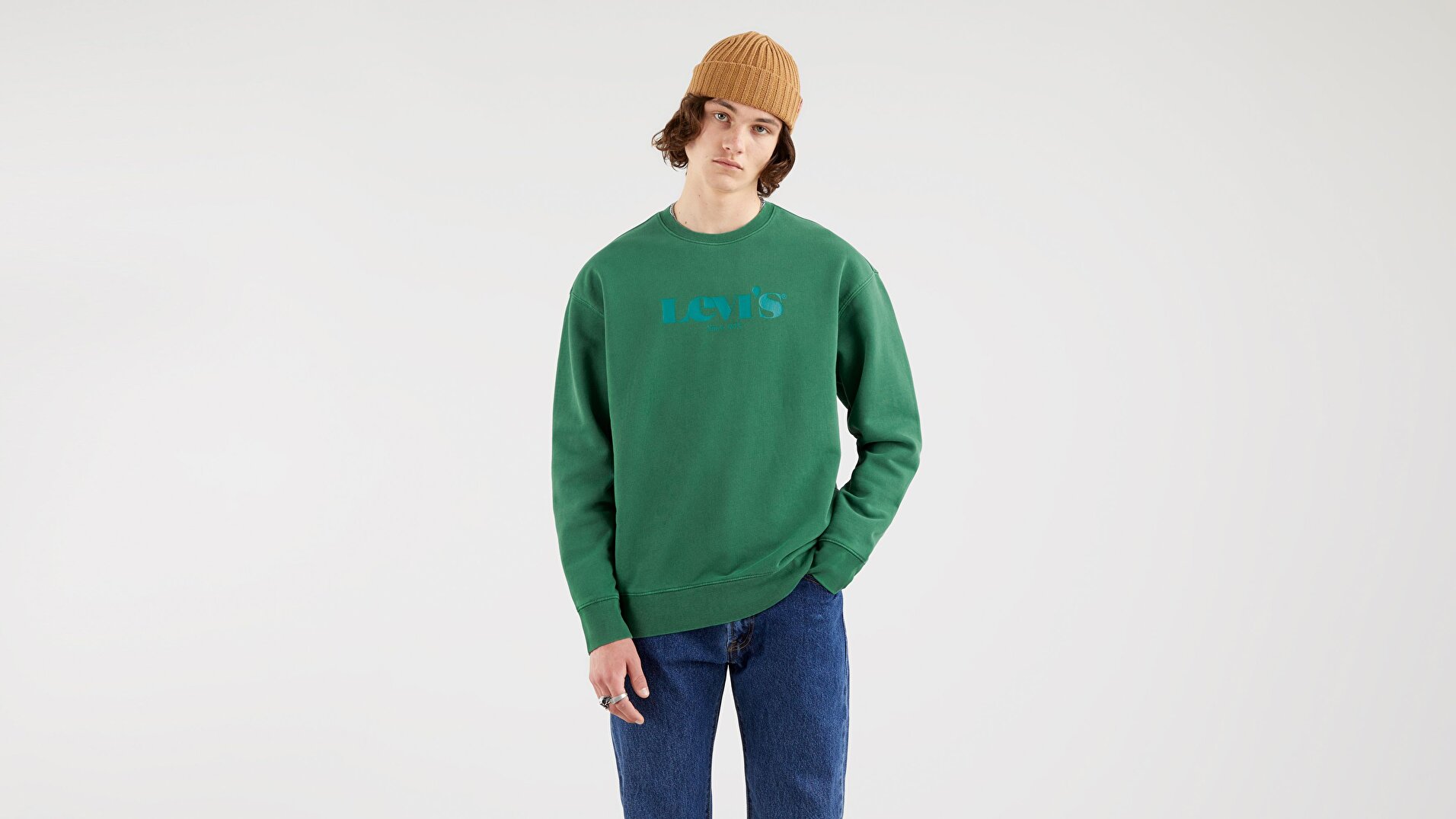 Relaxed Graphic Crew Neck Erkek Yeşil Sweatshirt