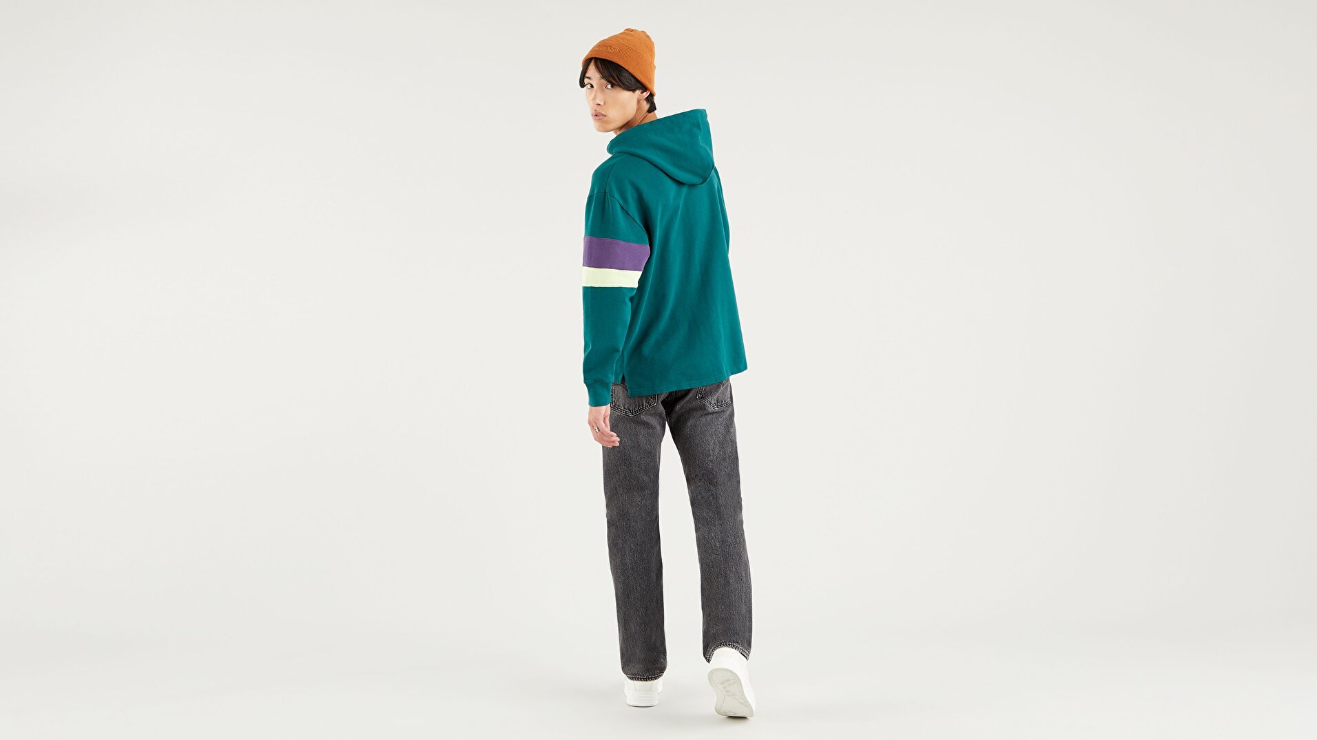 Blocked Open Hem Hoodie Color Block Forest Orta Mavi Erkek Sweatshirt