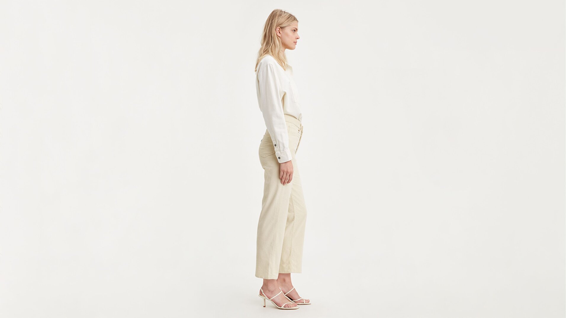 Ribcage Straight Ankle Kadın Jean Pantolon-Ecru Wide Wale