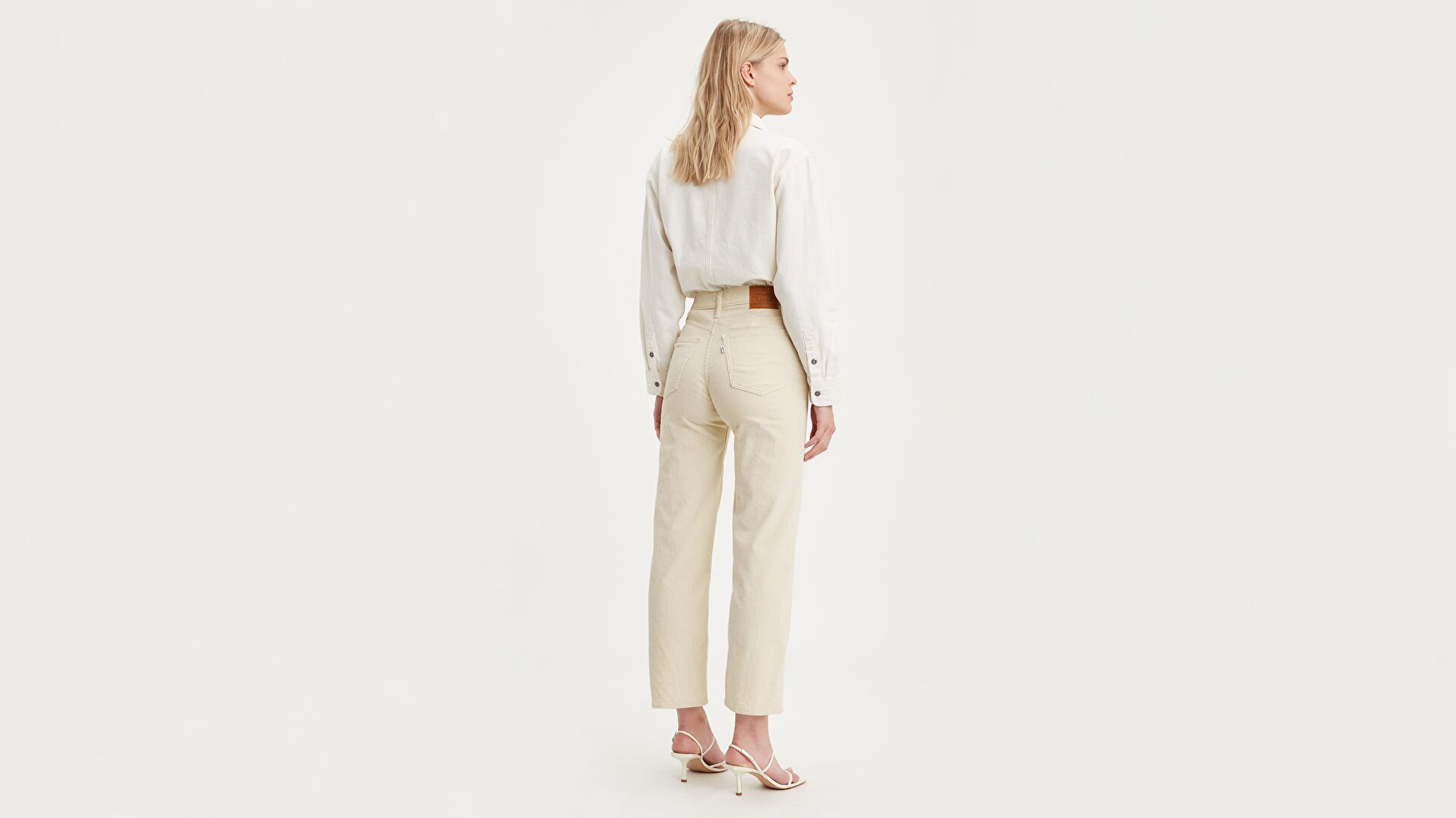 Ribcage Straight Ankle Kadın Jean Pantolon-Ecru Wide Wale
