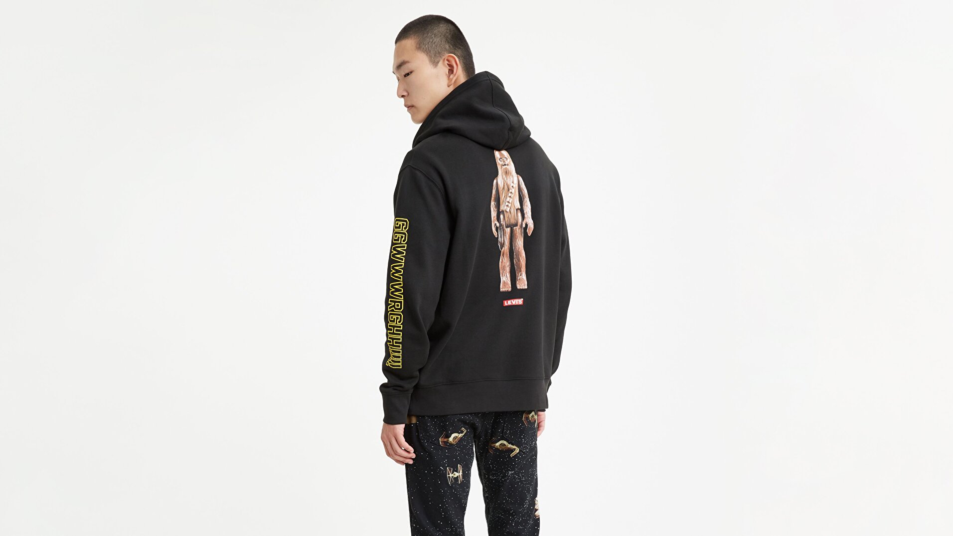 Graphic Po Hoodie- B T2 Chewbacca Siyah Erkek Kapüşonlu Sweatshirt