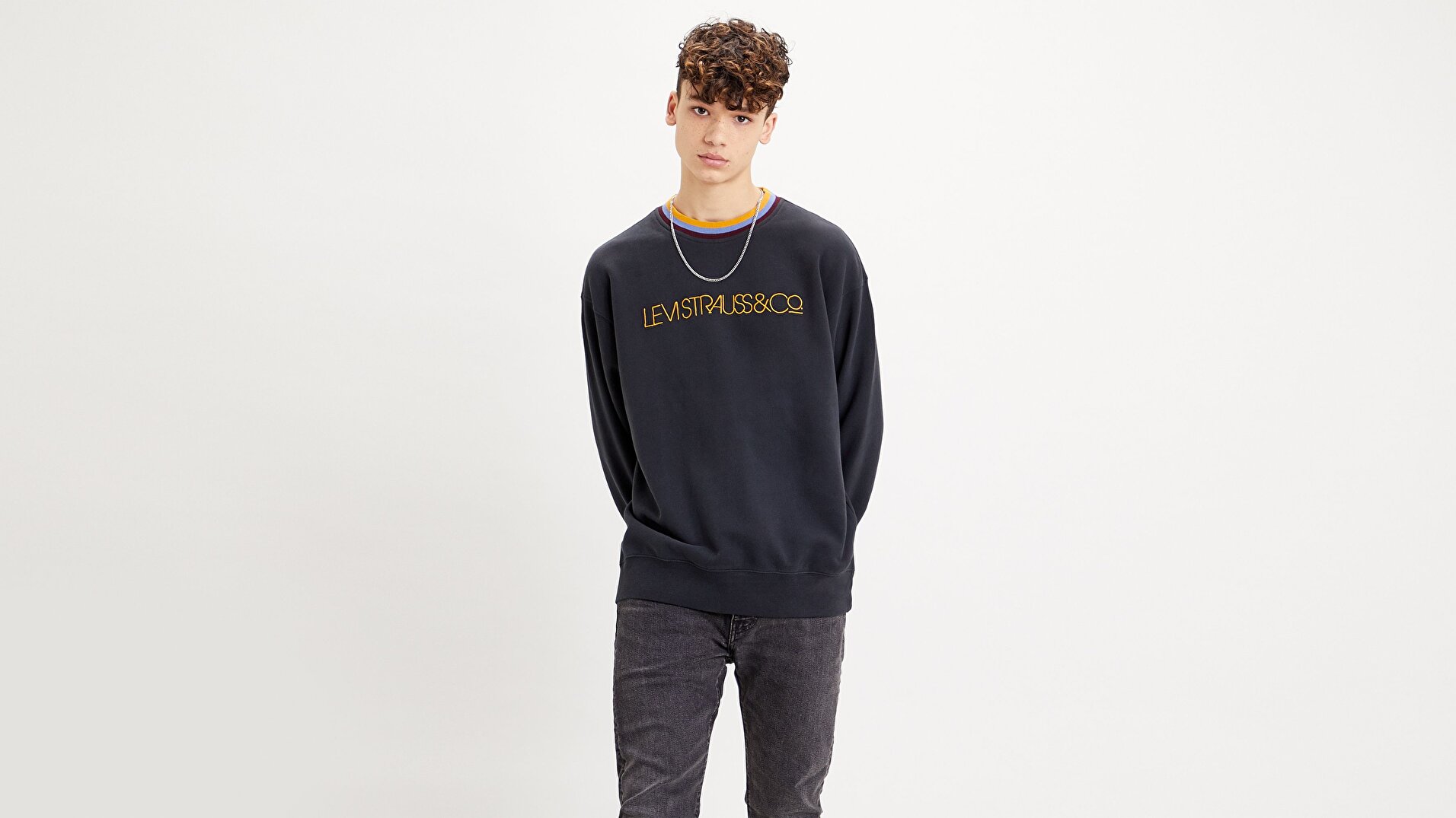 Oversized Crew W Tipping Siyah Erkek Sweatshirt