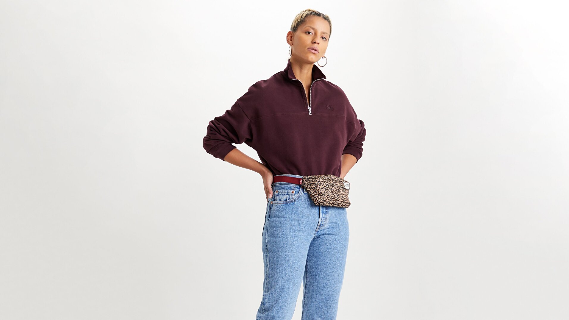 Pom Quarter Zip Malbec Kadın Sweatshirt