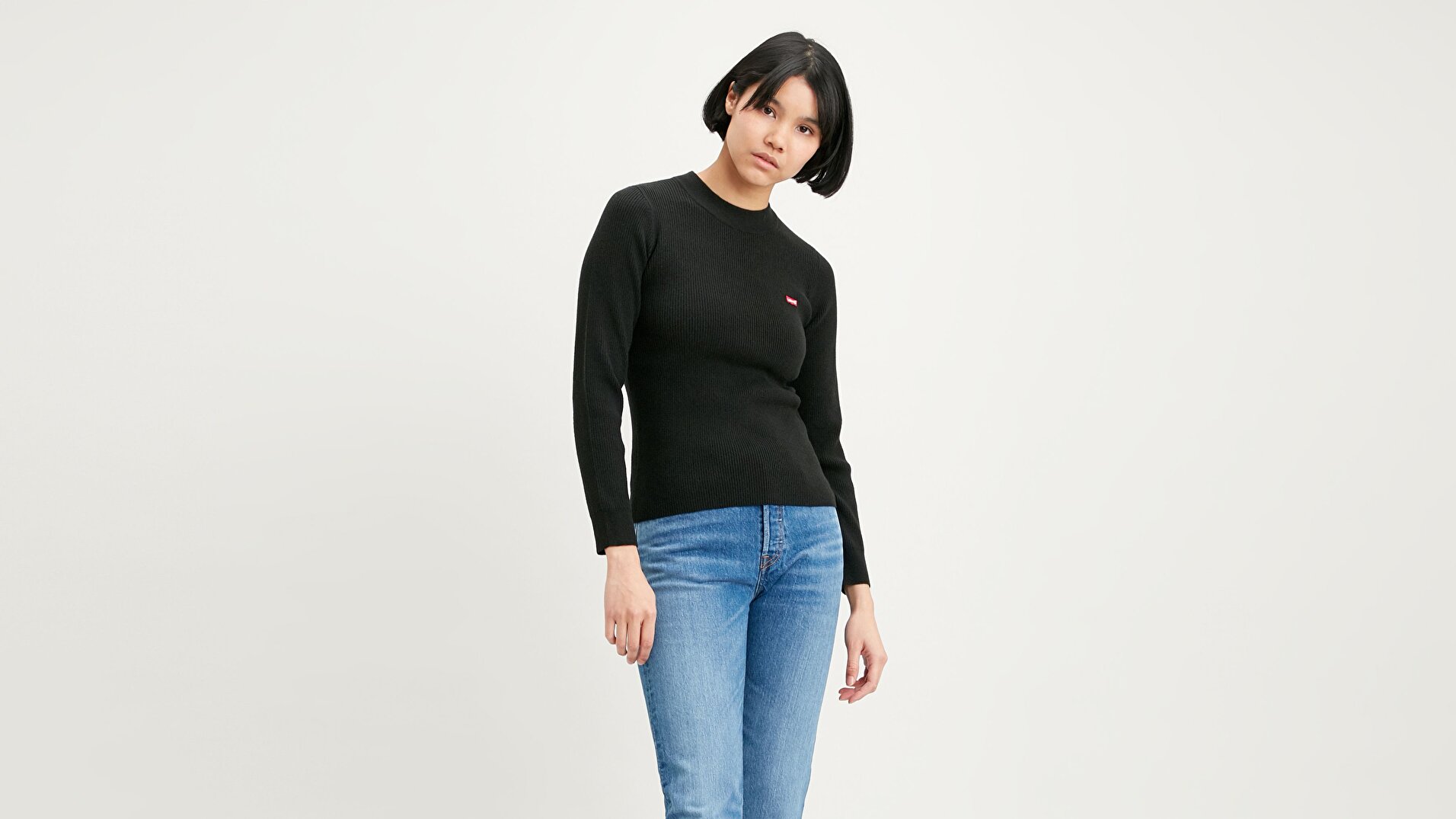 Rib Crew Neck Kadın Siyah Kazak