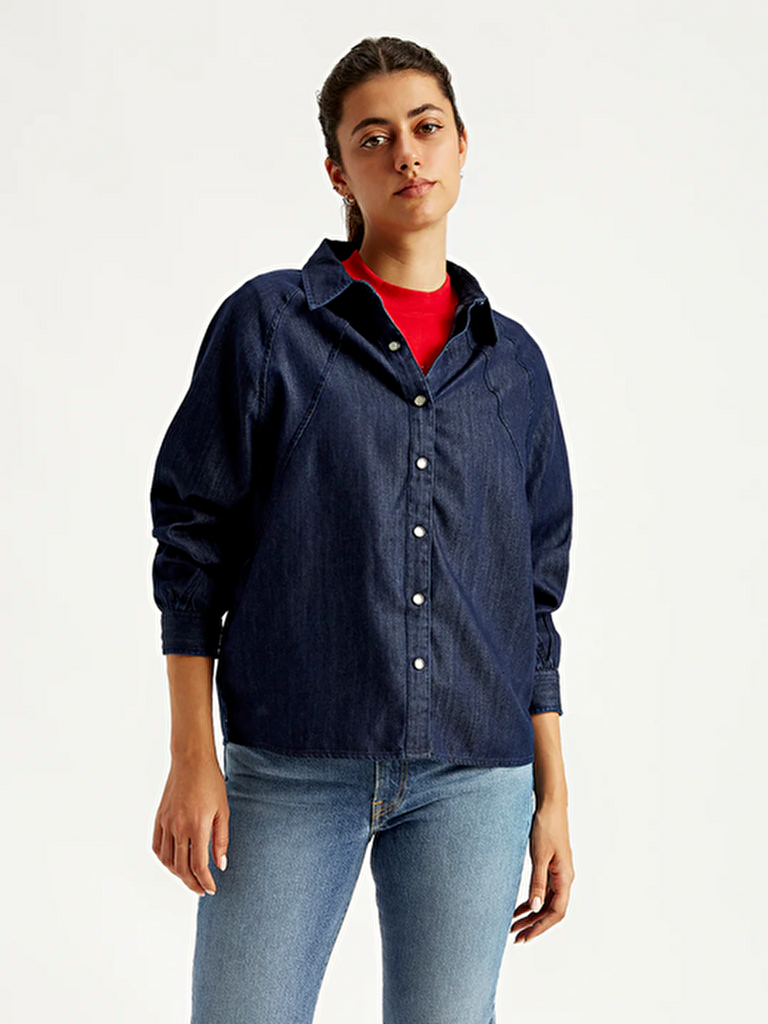 Solid Regular Fit Kadın Denim Gömlek