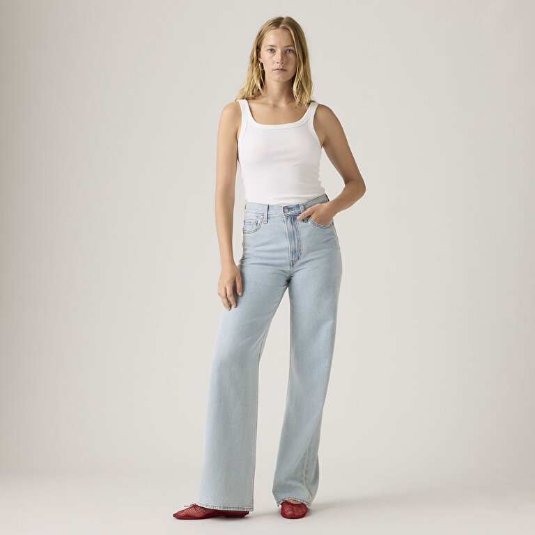 Ribcage Wide Leg Kadın Jean Pantolon - Course Stone