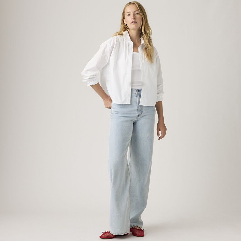 Ribcage Wide Leg Kadın Jean Pantolon - Course Stone