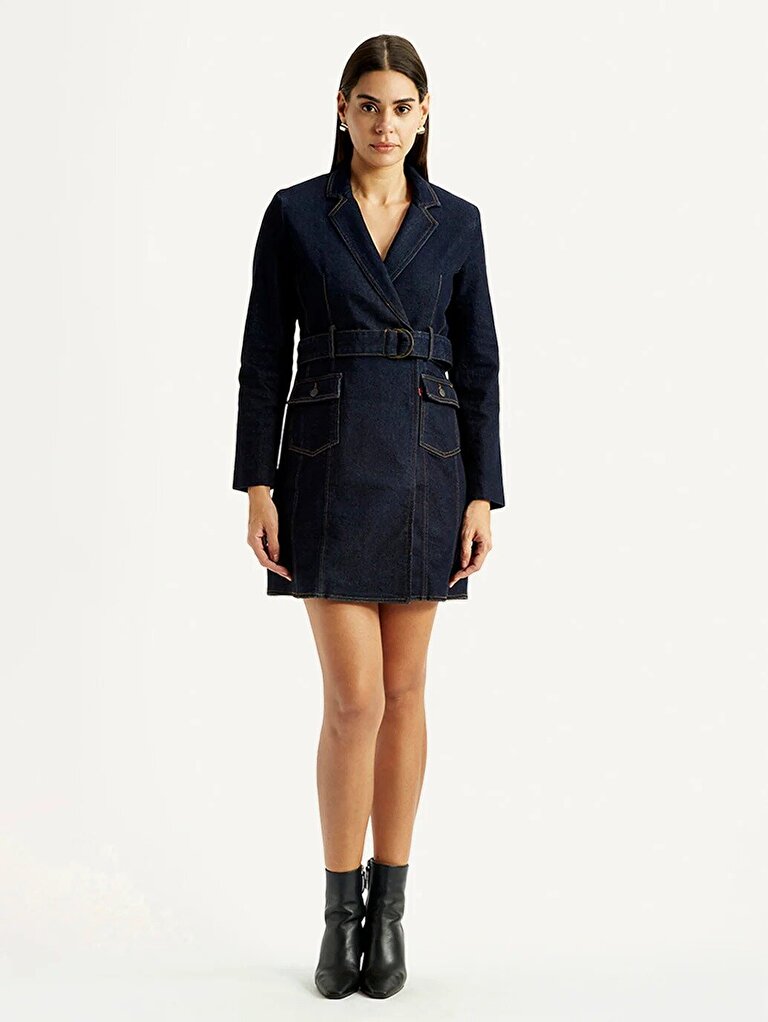 BNG LAPEL DRESS LAPEL DRESS DARK INDIGO