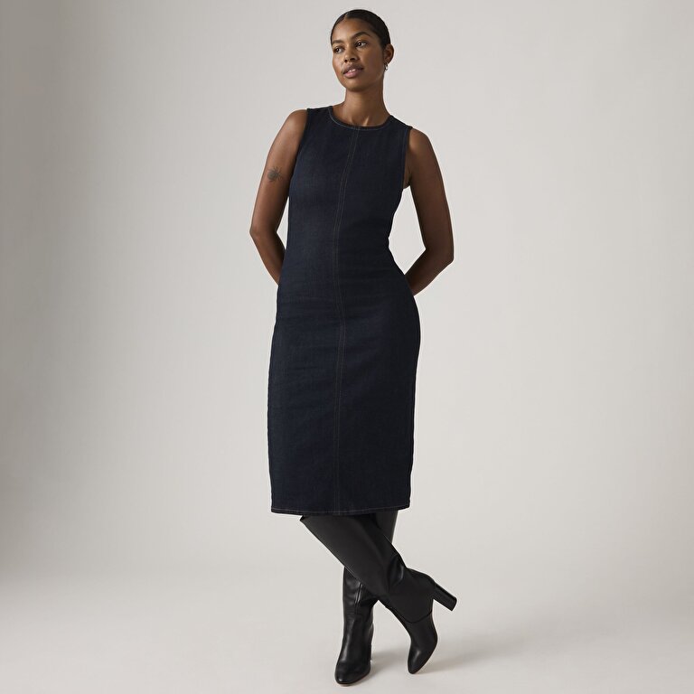Column Denim Elbise