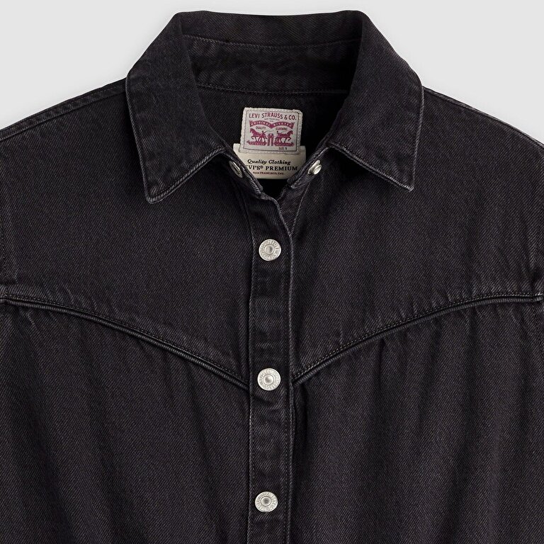 Logan Western Kısa Kollu Denim Elbise