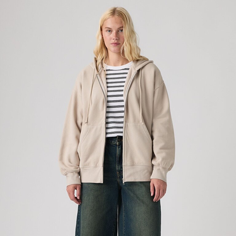 Vintage Relaxed Fermuarlı Hoodie