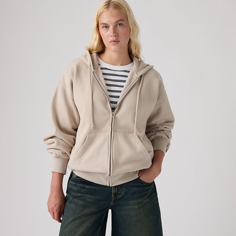 Vintage Relaxed Fermuarlı Hoodie