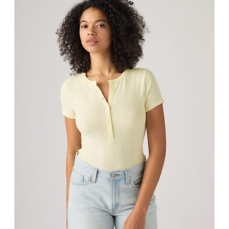 Dry Goods Pointelle Kısa Kollu Henley Tişört