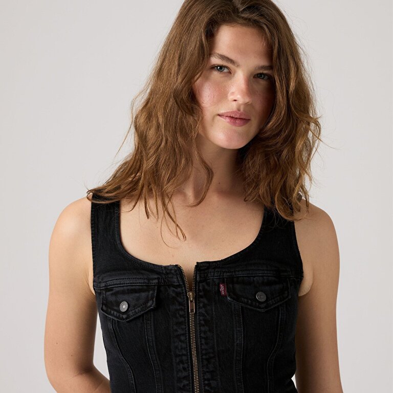 Vintage Fermuarlı Denim Yelek
