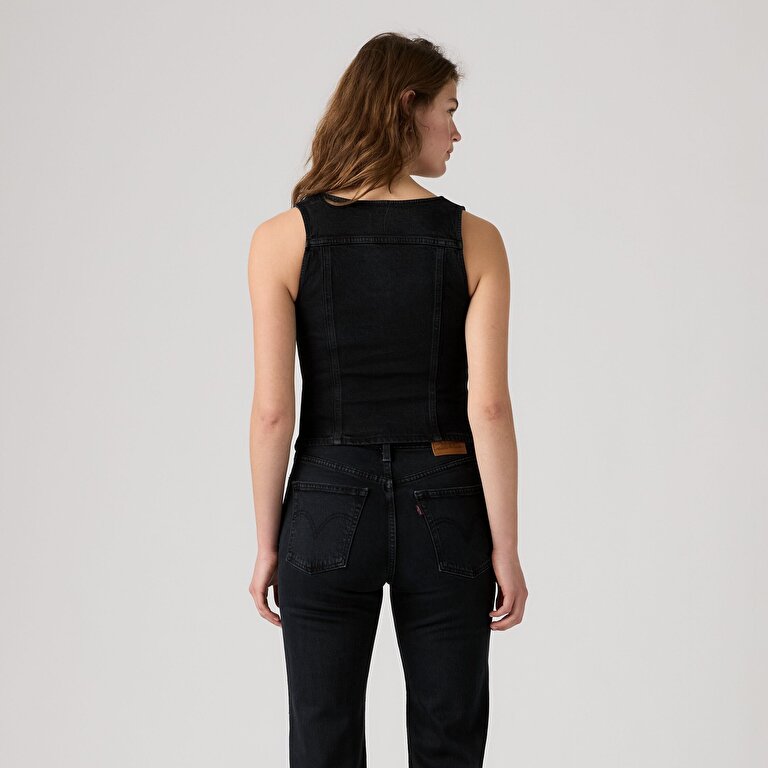 Vintage Fermuarlı Denim Yelek