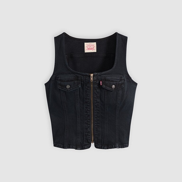 Vintage Fermuarlı Denim Yelek