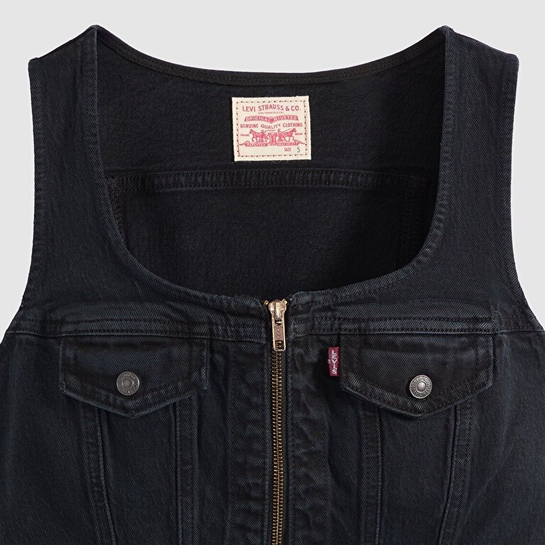 Vintage Fermuarlı Denim Yelek