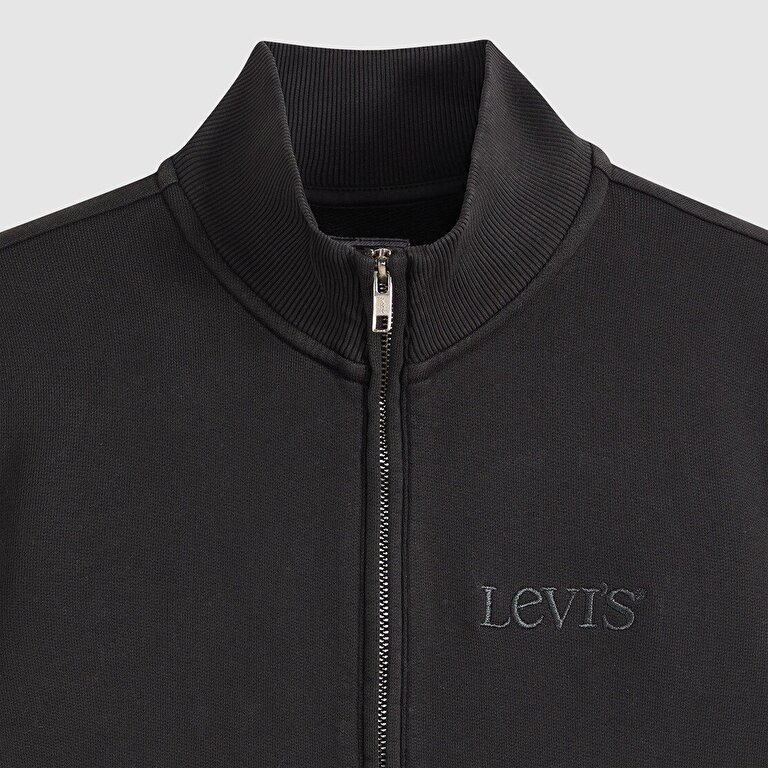 Graphic Slim Fit Fermuarlı Siyah Sweatshirt