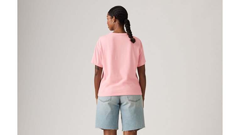 Vintage Baskılı Oversize Pembe Tişört