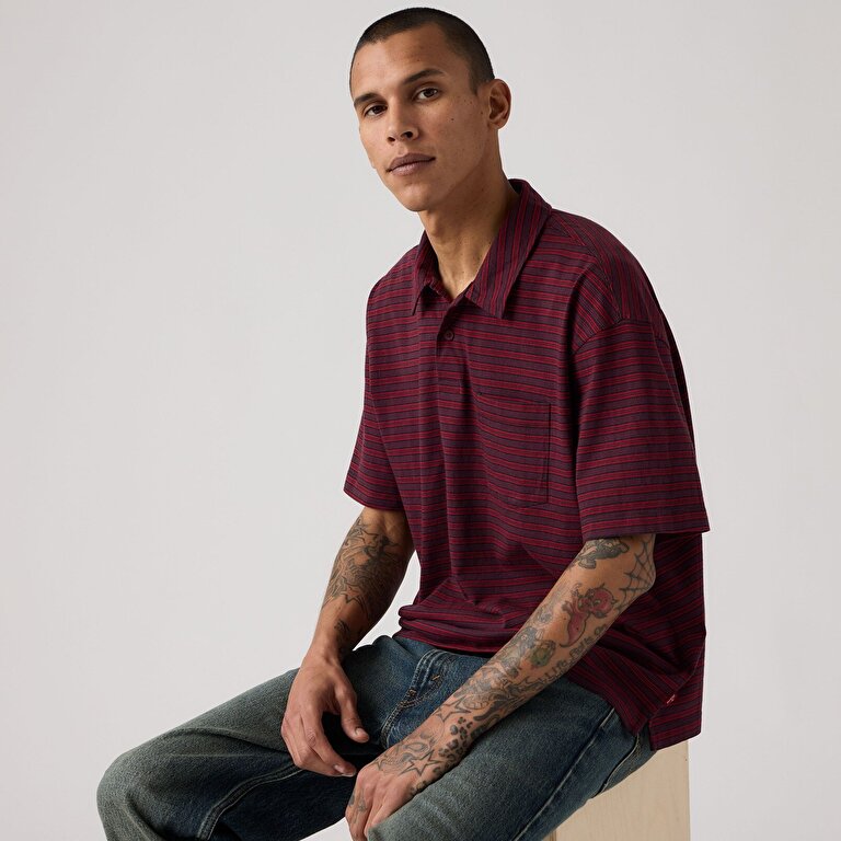 Finn Boxy Pocket Bordo Polo Tişört