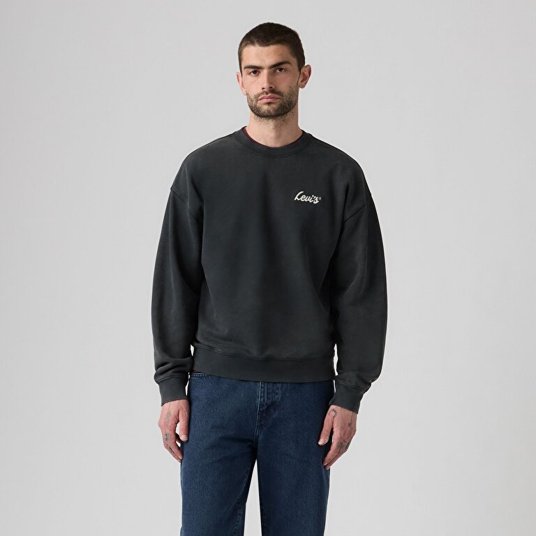 Embroidered Sunset Bisiklet Yaka Siyah Sweatshirt
