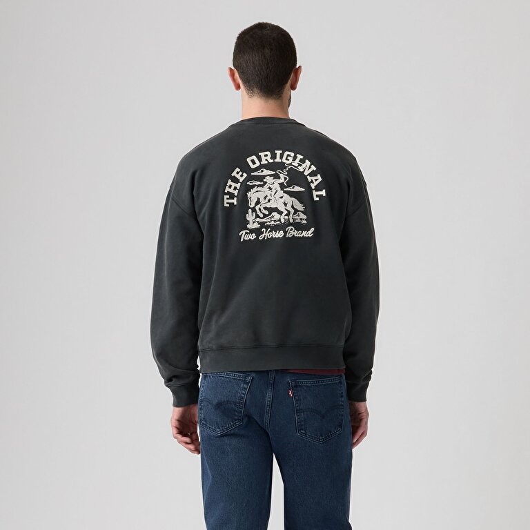 Embroidered Sunset Bisiklet Yaka Siyah Sweatshirt