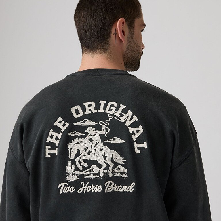 Embroidered Sunset Bisiklet Yaka Siyah Sweatshirt