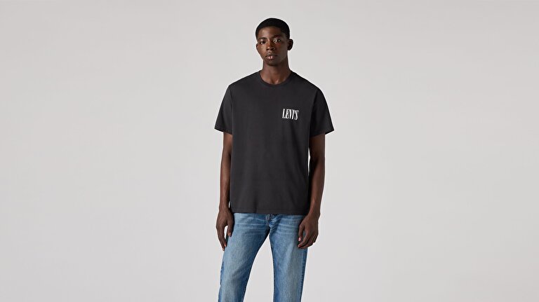 Baskılı Oversize Siyah Tişört