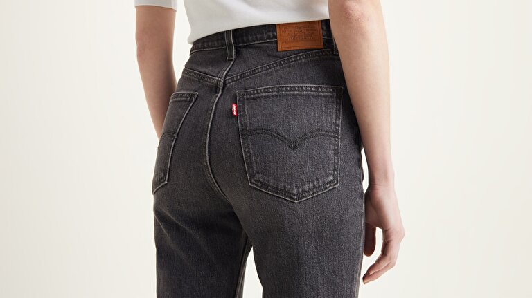70's High Flare Kadın Jean Pantolon - Black Worn In