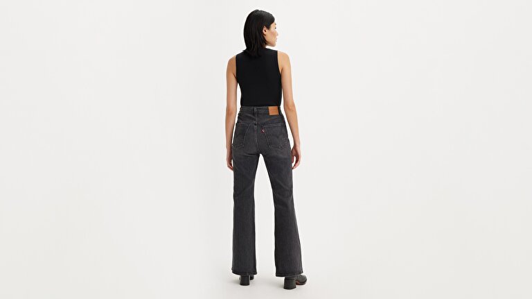 70's High Flare Kadın Jean Pantolon - Black Worn In