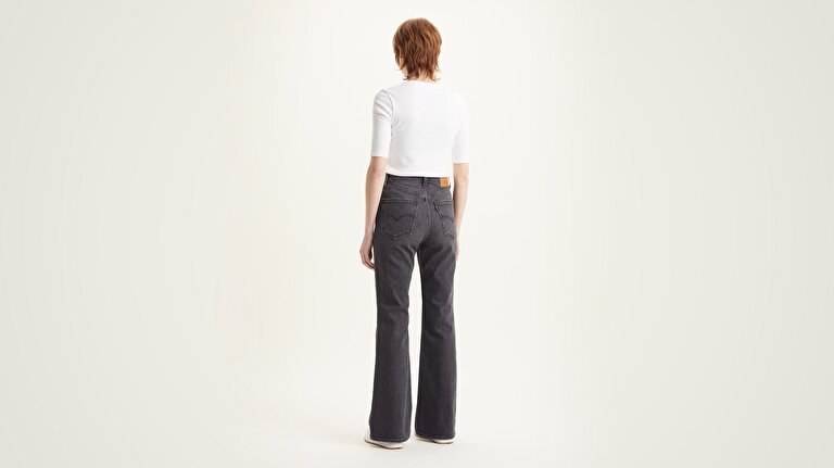 70's High Flare Kadın Jean Pantolon - Black Worn In
