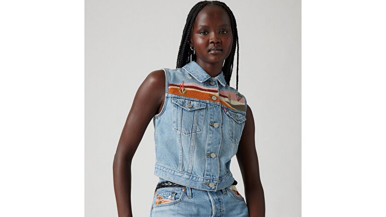 Embroidered XS Denim Yelek