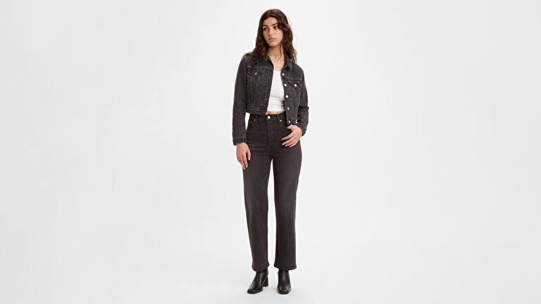 Ribcage Straight Ankle Kadın Jean Pantolon - Black Rinse