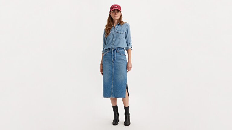 Side Slit Denim Etek