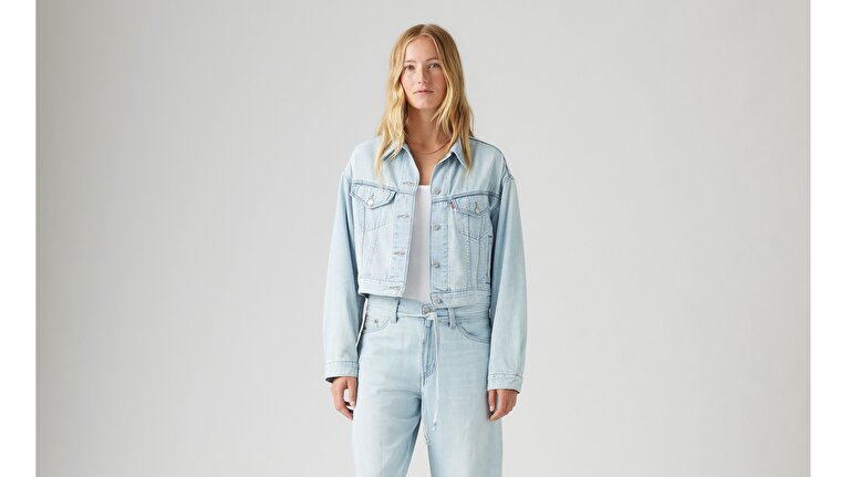 Shrunken '90s Linen+ Denim Trucker Ceket
