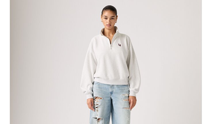Graphic Vintage Boxy Yarım Fermuarlı Sweatshirt