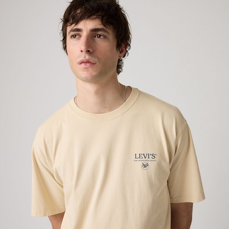 Graphic Vintage Fit Bisiklet Yaka Sarı Tişört