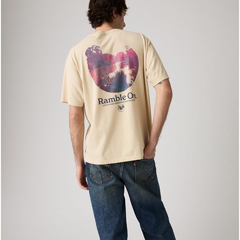 Graphic Vintage Fit Bisiklet Yaka Sarı Tişört