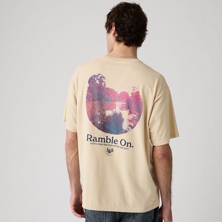 Graphic Vintage Fit Bisiklet Yaka Sarı Tişört