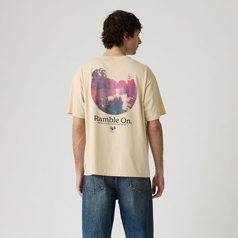 Graphic Vintage Fit Bisiklet Yaka Sarı Tişört
