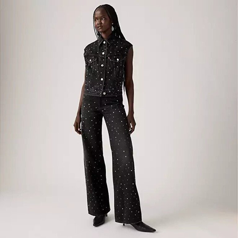 Ribcage Wide Leg Kadın Jean Pantolon - Dazzle Me Smoke