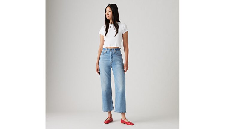 Ribcage Straight Ankle Cotton Linen Kadın Jean Pantolon - Cool