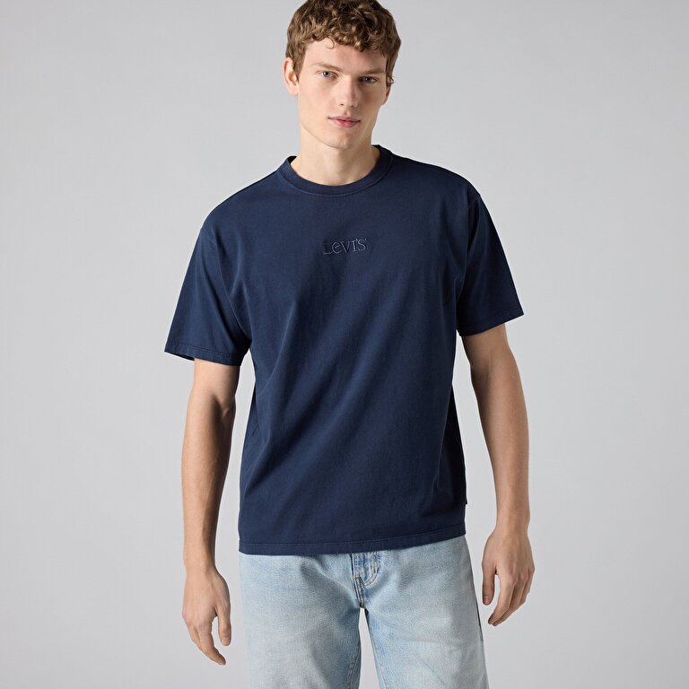 Graphic Vintage Fit Bisiklet Yaka Lacivert Tişört