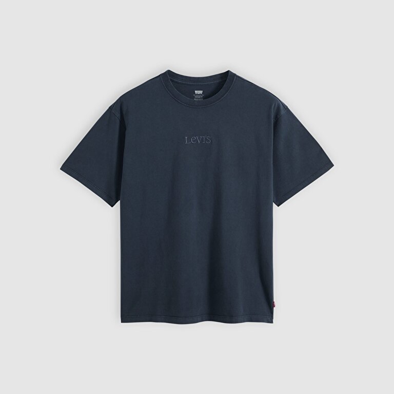 Graphic Vintage Fit Bisiklet Yaka Lacivert Tişört