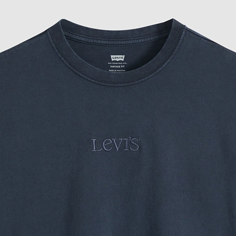 Graphic Vintage Fit Bisiklet Yaka Lacivert Tişört