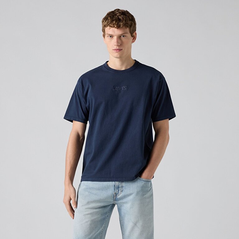 Graphic Vintage Fit Bisiklet Yaka Lacivert Tişört